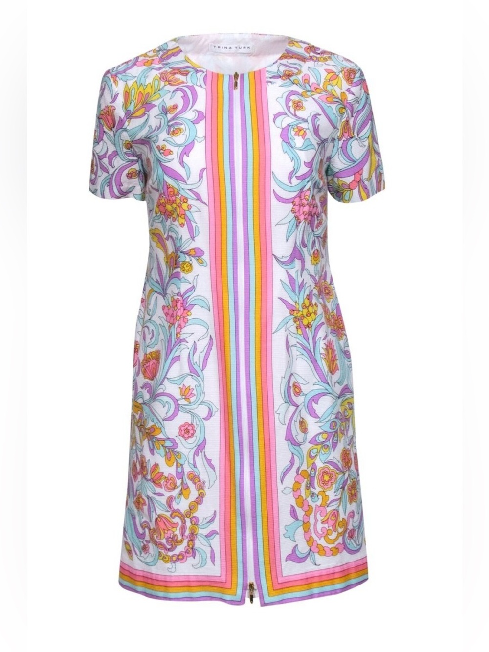 Trina Turk Arboretum Floral Print Zip-Front Mini Shift Dress size 4